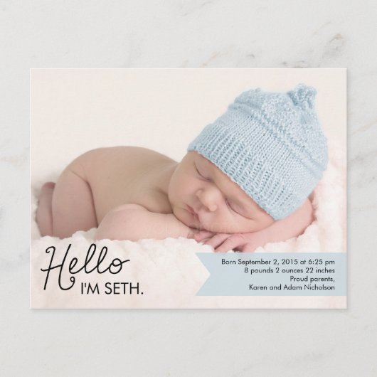 Faire-part de naissance d'introduction chic - Bleu (Devant)