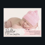 Faire-part de naissance d'introduction chic - rose<br><div class="desc">Doux et plein de charme,  ce faire-part de naissance photo moderne est le moyen parfait pour présenter le plus récent membre de votre famille. Personnalisez le côté arrière de la carte postale avec votre adresse de retour pour faciliter l'envoi postal. Couleur personnalisée disponible sur demande.</div>