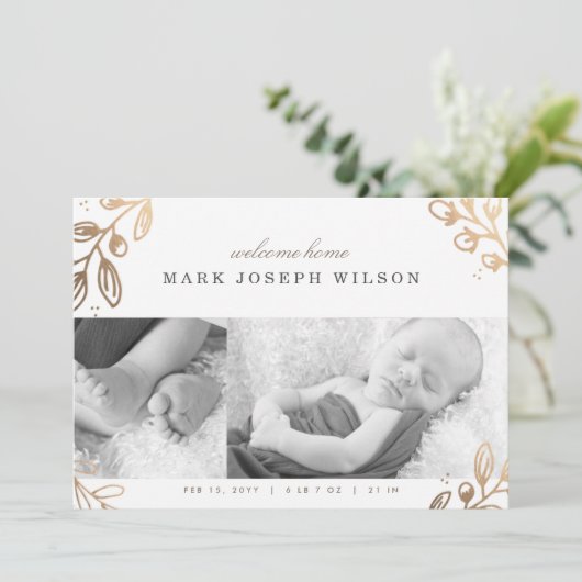 Faire-part de naissance d'or (Debout devant)