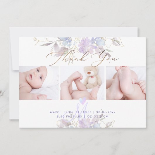 Faire-part de naissance Douche Merci U Purple Swee (Devant)