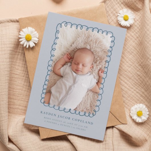 Faire-part de naissance du cadre de Doodle bleu