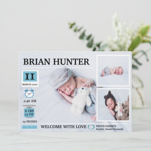 Faire-part de naissance du tableau des naissances (Debout devant)