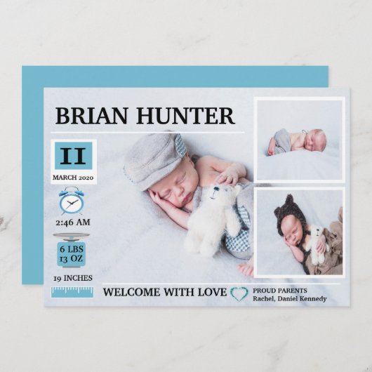 Faire-part de naissance du tableau des naissances (Devant / Derrière)