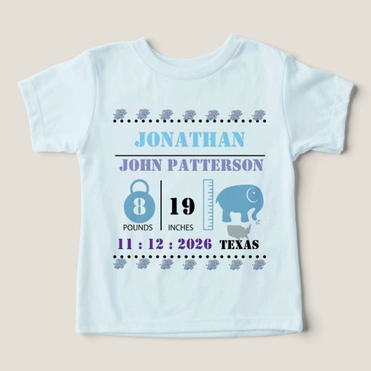 Faire-part de naissance d'un éléphant bébé bleu mi (Design Recto)