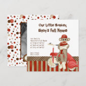 Faire-part de naissance d'un garçon avec un singe  (Devant / Derrière)