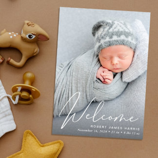Faire-part de naissance écriture blanche Bienvenue
