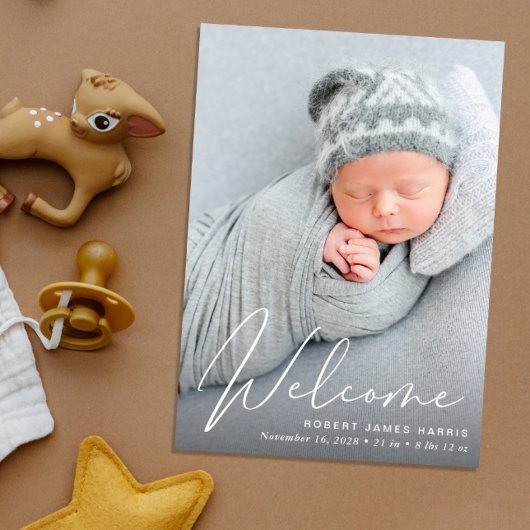 Faire-part de naissance écriture blanche Bienvenue