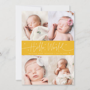Faire-part de naissance écriture jaune multi photo
