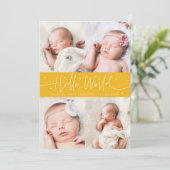 Faire-part de naissance écriture jaune multi photo (Debout devant)