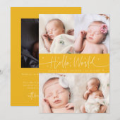 Faire-part de naissance écriture jaune multi photo (Devant / Derrière)