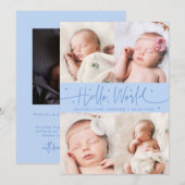Faire-part de naissance écriture manuscrite bleu g (Devant / Derrière)