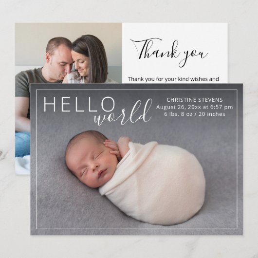 Faire-part de naissance élégant 2 photos (Devant / Derrière)