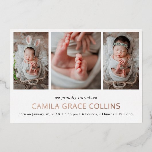Faire-part de naissance élégant avec collage de ph (Recto)