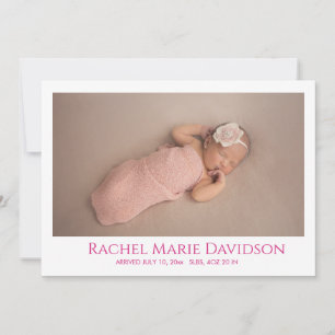 Faire-part de naissance élégant pour bébé fille en