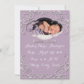 Faire-part de naissance élégant pourpre de bébé de (Devant)