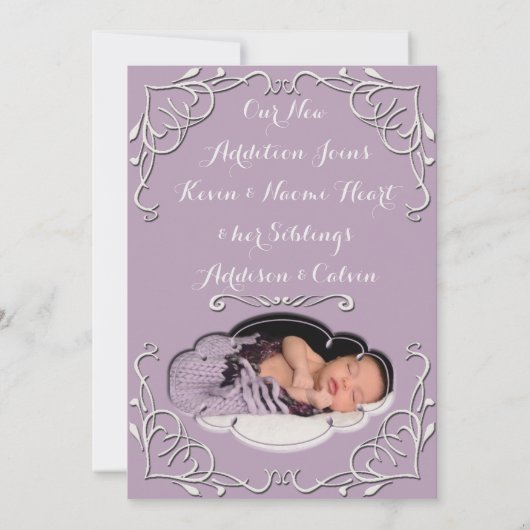 Faire-part de naissance élégant pourpre de bébé de (Dos)