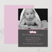 Faire-part de naissance élégante Couronne rose béb (Devant / Derrière)
