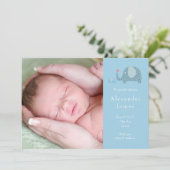 Faire-part de naissance éléphant à pois bleus pour (Debout devant)