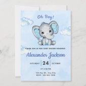 Faire-part de naissance éléphant bleu mignon garço (Devant)