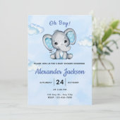 Faire-part de naissance éléphant bleu mignon garço (Debout devant)
