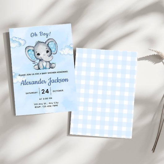 Faire-part de naissance éléphant bleu mignon garço