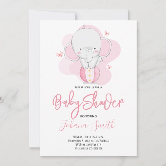 Faire-part de naissance éléphant fille C'est une f (Devant)