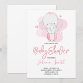 Faire-part de naissance éléphant fille C'est une f (Devant / Derrière)