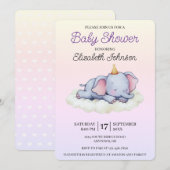 Faire-part de naissance éléphant mignon endormi (Devant / Derrière)