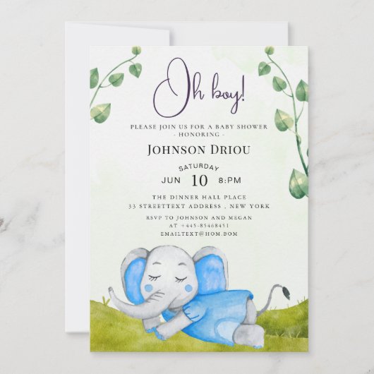 Faire-Part de Naissance Éléphant Oh Boy (Devant)