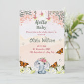 Faire-part de naissance éléphant pour bébé fille (Debout devant)