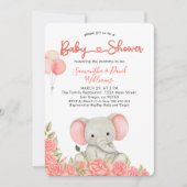 Faire-part de naissance éléphant rose charmant (Devant)