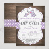 Faire-part de Naissance Éléphant Rustique Violet (Devant / Derrière)