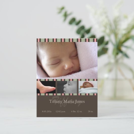 Faire-part de naissance en bande rose (Debout devant)