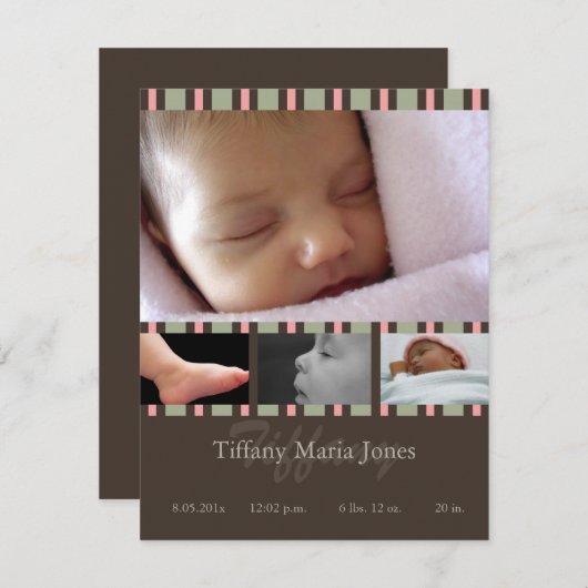 Faire-part de naissance en bande rose (Devant / Derrière)