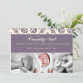 Faire-part de naissance en damas avec ruban (Debout devant)