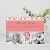 Faire-part de naissance en damas avec ruban (Debout devant)