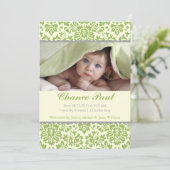 Faire-part de naissance en damas vert (Debout devant)