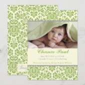 Faire-part de naissance en damas vert (Devant / Derrière)