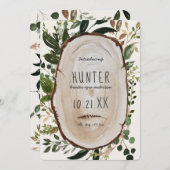 Faire-part de naissance en tranches de bois rustiq (Devant / Derrière)