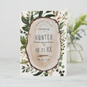 Faire-part de naissance en tranches de bois rustiq (Debout devant)