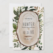 Faire-part de naissance en tranches de bois rustiq (Devant)