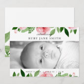 Faire-part de naissance feuille de rose aquarelle (Devant / Derrière)