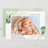 Faire-part de naissance feuille d'or vert simple (Devant / Derrière)