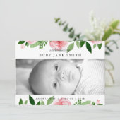 Faire-part de naissance feuille Rose aquarelle (Debout devant)