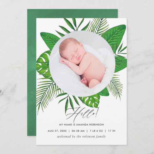 Faire-part de naissance Feuille tropical (Devant / Derrière)