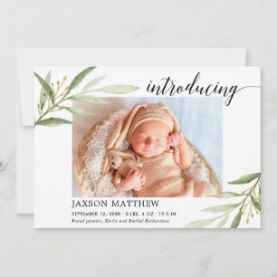 Faire-part de naissance feuille verte sans distinc