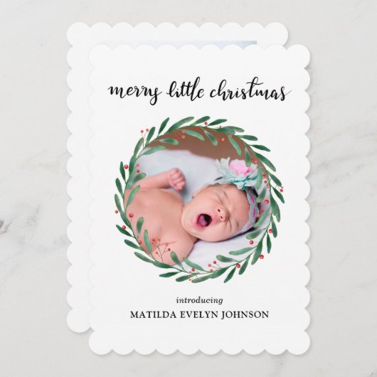 Faire-part de naissance Feuilles de houx Noël | Ph (Devant / Derrière)