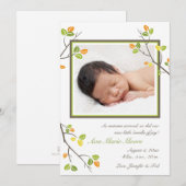 Faire-part de naissance Feuilles et Branches (Devant / Derrière)