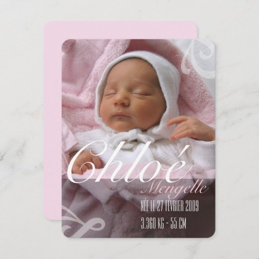 Faire-part de naissance - Fille (Devant / Derrière)