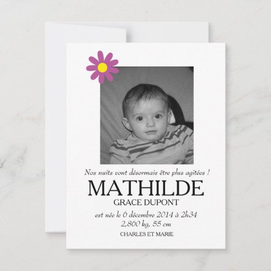 Faire-part de naissance - Fille (Devant)